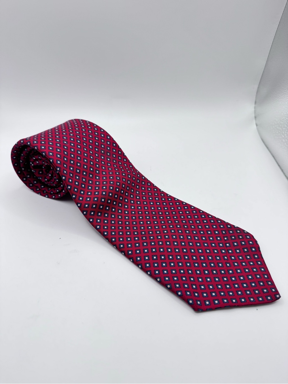 Vintage Brooks Brothers Red Silk Print Tie Diamond Pattern England Neck Tie